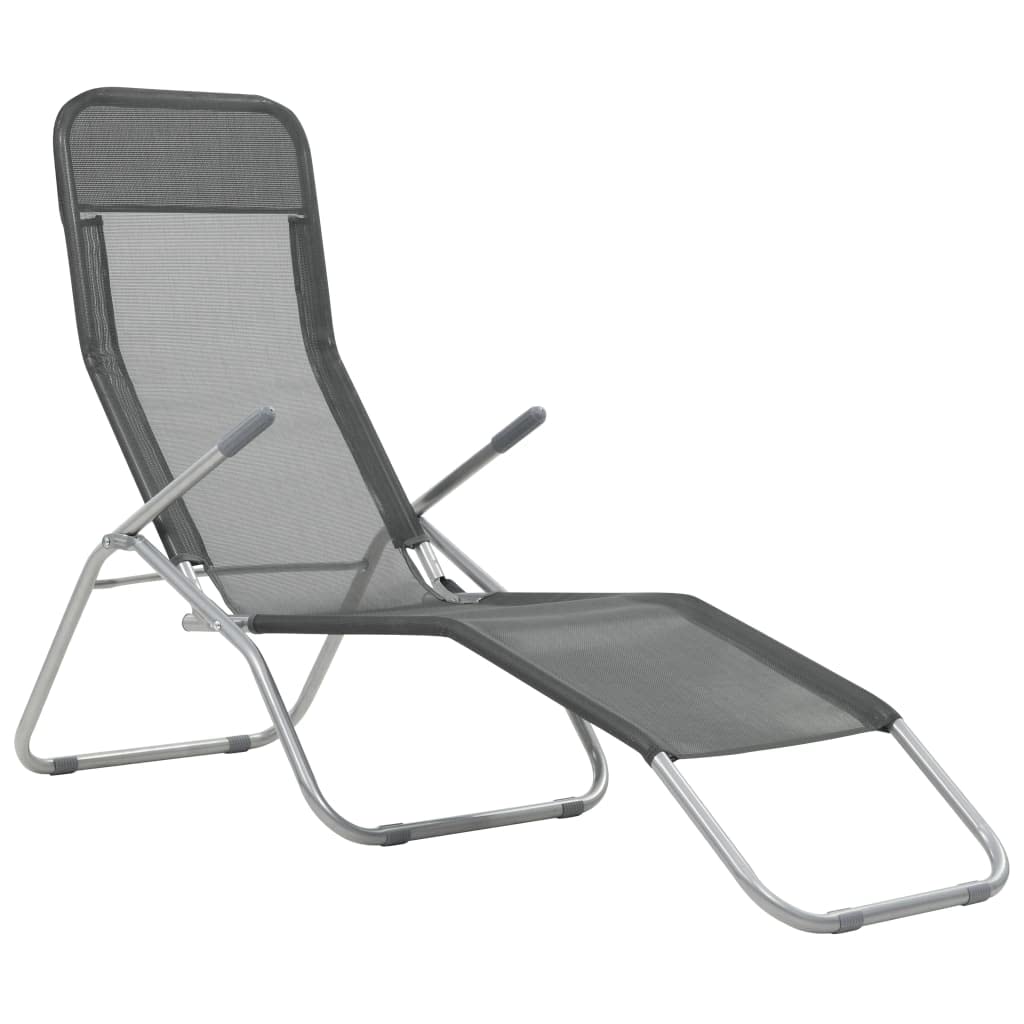 vidaXL Folding Sun Loungers - Set of 2, Weather-Resistant Textilene Fabric, Adjustable and Ergonomic Design, Portable for Beach & Garden Use - Anthracite Color