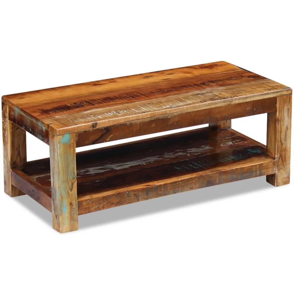 vidaXL Rectangular Coffee Table, Solid Reclaimed Wood Construction with Teak, Mango Wood, Acacia, Durable and Handmade for Living Room, Side Table, Couch Table, 35.4x17.7x13.8‘