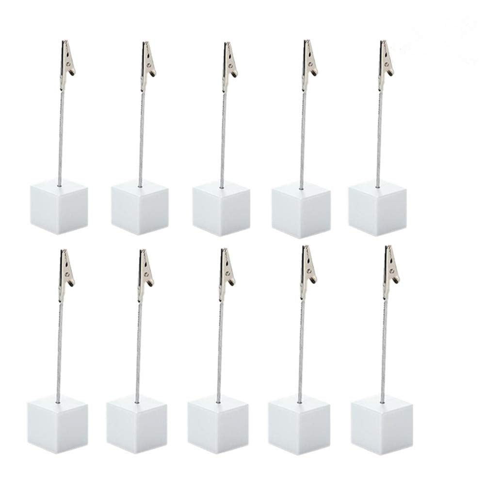 10Pcs Table Number Holder Name Place Card Holder Memo Clip Holder Stand Note Holder Pictures Card Paper Menu Clip (Pure White)