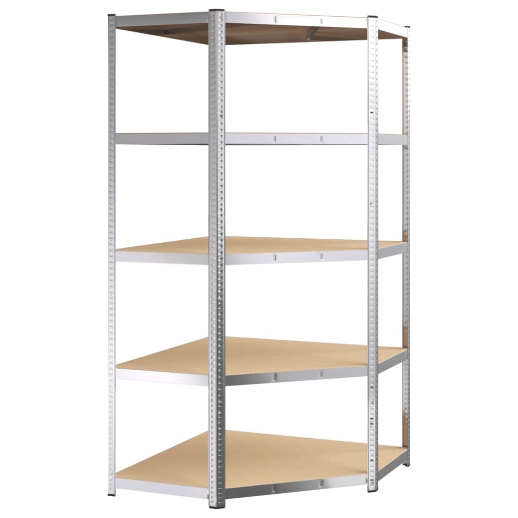 Vidaxl Silver Heavy-Duty Corner Shelf - 5-Layer Design - Industrial Style - Galvanized Steel And Engineered Wood Material.