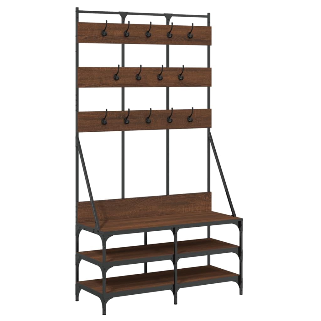 vidaXL Modern Clothes Rack with Shoe Storage - Durable Engineered Wood Coat Stand - Compact, Stylish Design - Brown Oak