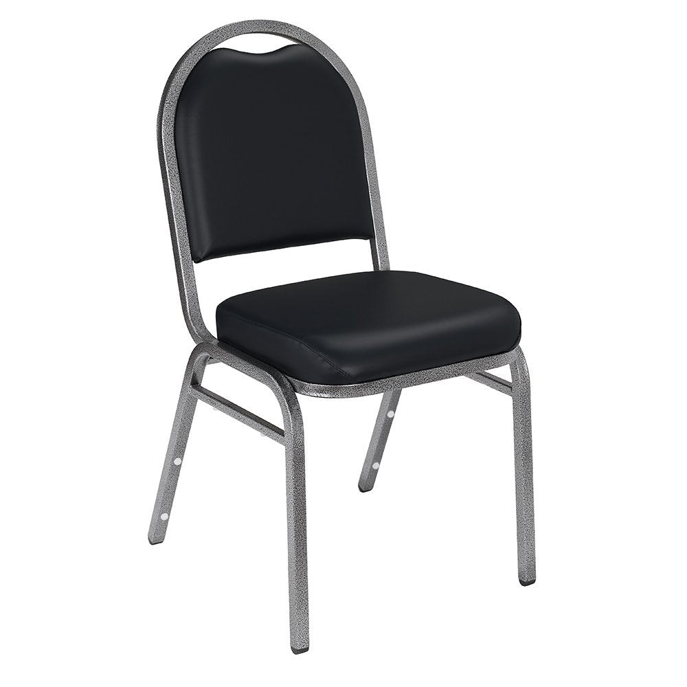 National Public Seating Dome Vinyl Upholstered Padded Stack Chair Panther Black, Silvervein