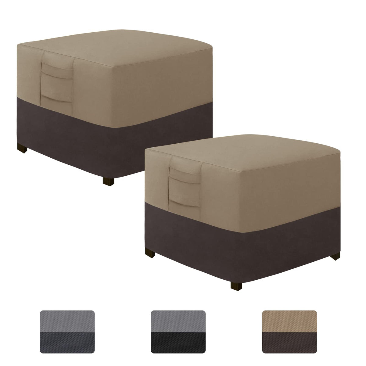 Easy-Going Outdoor Ottoman Cover, Waterproof Patio Ottoman Cover, Heavy Duty Outdoor Furniture Cover With Padded Handles (2 Pack-25'X25'X17', Camel/ Dark Brown)