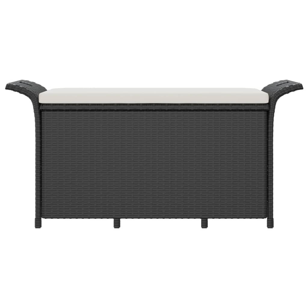vidaXL Poly Rattan Storage Bench with Cushion, Indoor/Outdoor Ottoman Garden Bench, Waterproof Design, Easy Maintenance, 45.7&quot;x18.1&quot;x22.4&quot; Black