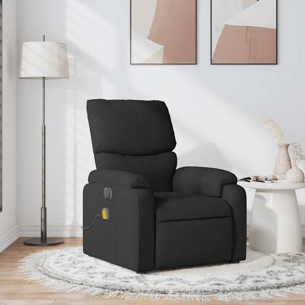 vidaXL Fabric Massage Recliner Chair for Living Room, Home Theater, 6-Point Vibration Massage, Adjustable Back & Footrest, Side Pocket, Black