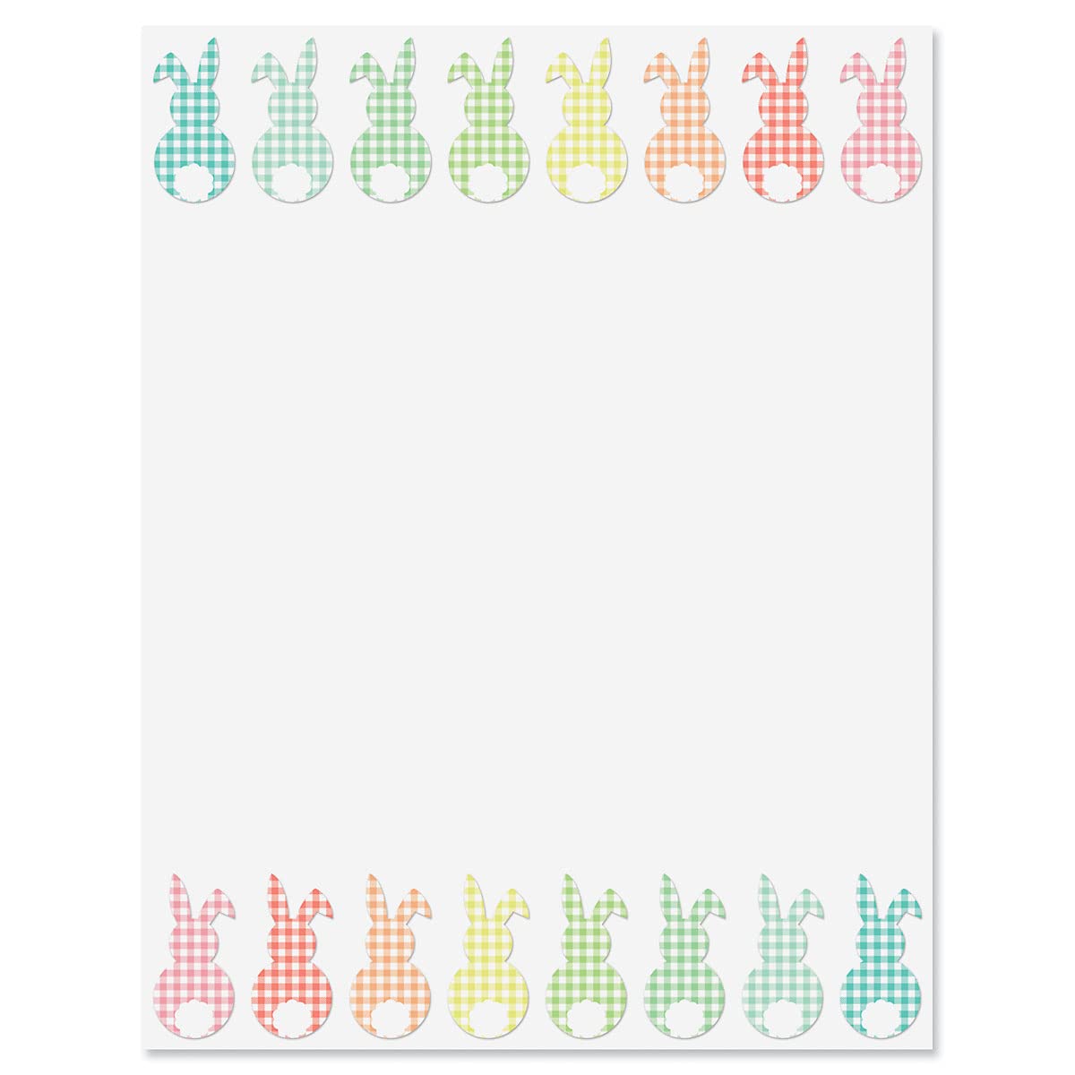 Current Gingham Bunnies Easter Letter Paper-Decorative Spring Stationery Sheets With Bunny Border, Printable Holiday, Wedding &