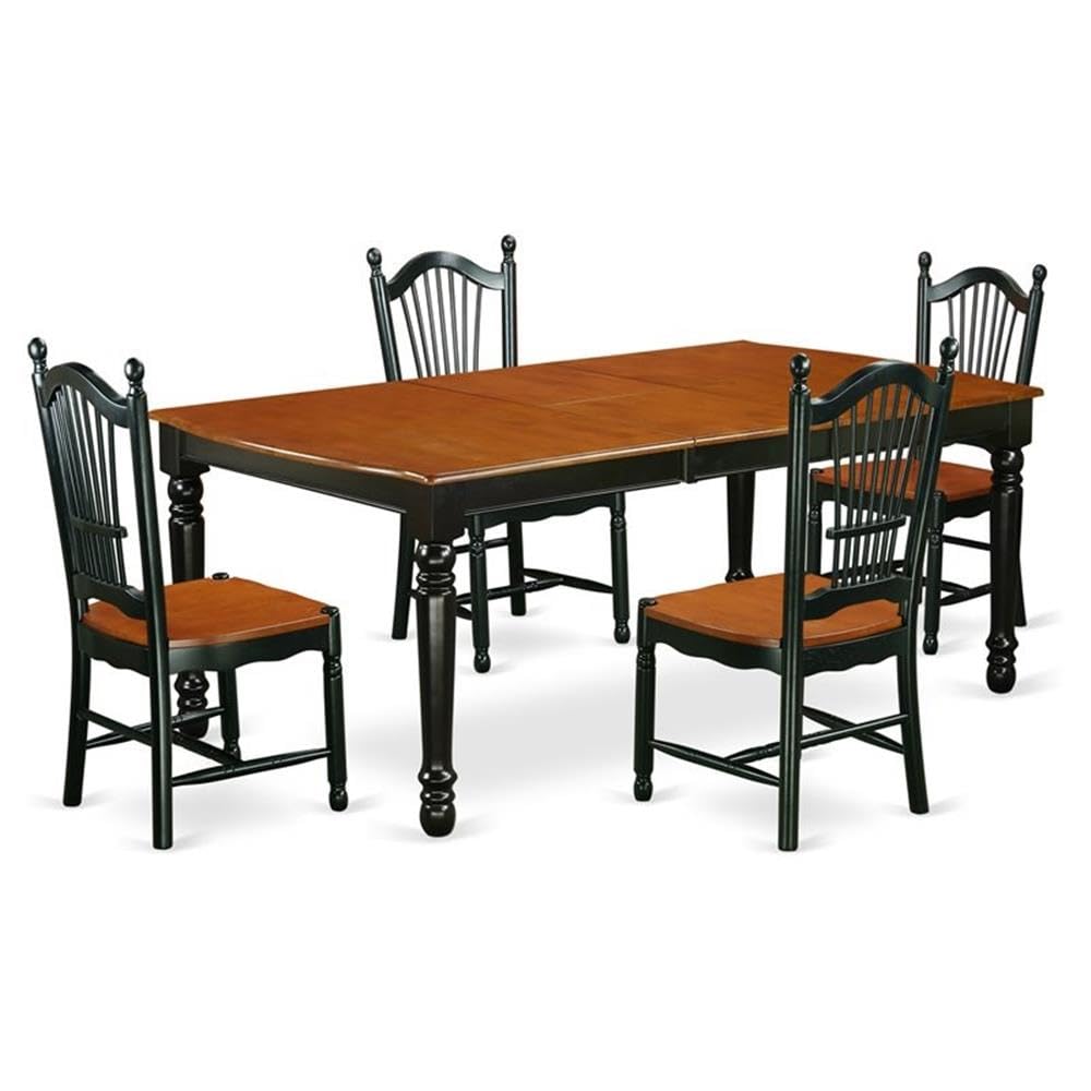 East West Furniture DOVE5-BCH-W 5 Piece Kitchen Table & Chairs Set Includes a Rectangle Dining Room Table with Butterfly Leaf and 4 Dining Chairs, 42x78 Inch, Black & Cherry