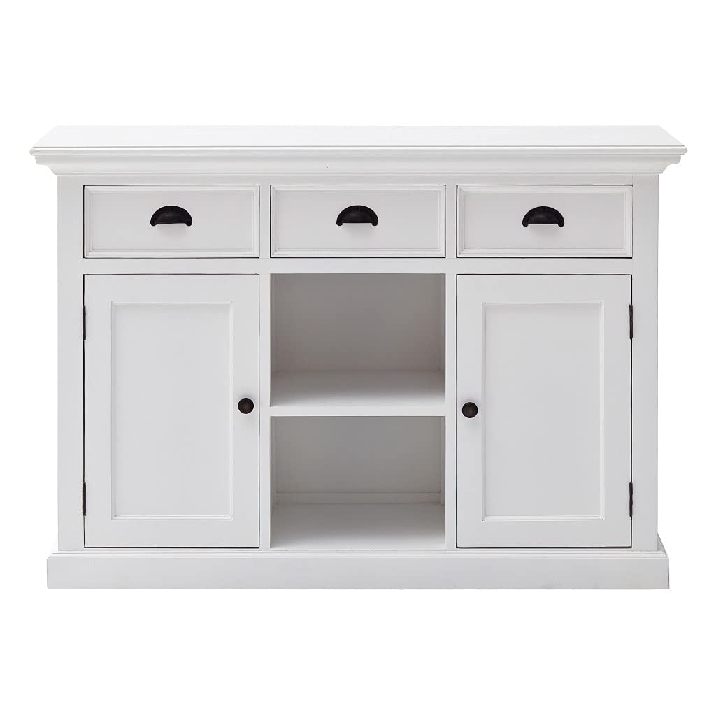 HomeRoots Mahogany, Medium-Density Fibreboard (MDF) White Modern Farmhouse Large Accent Cabinet with Baskets