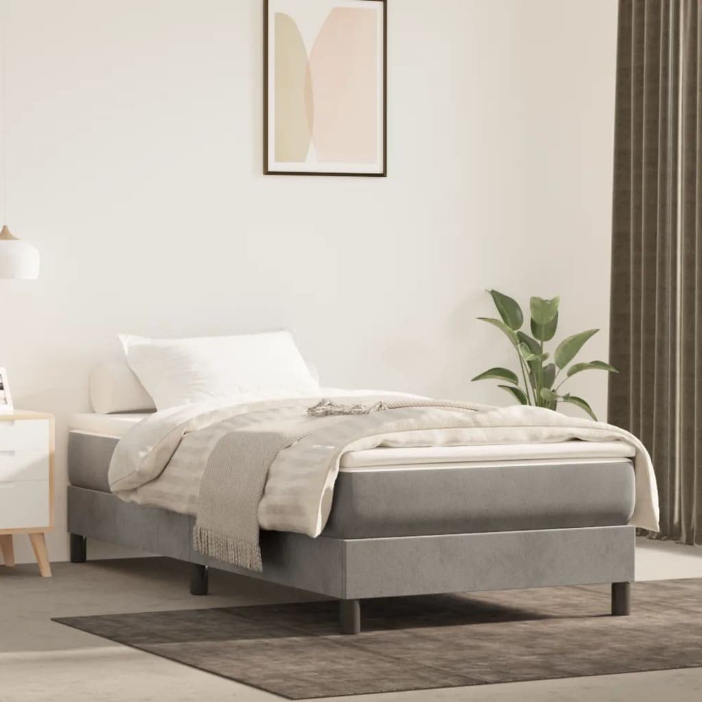 vidaXL Box Spring Twin Bed Frame - Modern Design in Light Gray Velvet - 76 x 39.4 x 9.8 Sized Bed Frame - Compliant with California Proposition 65