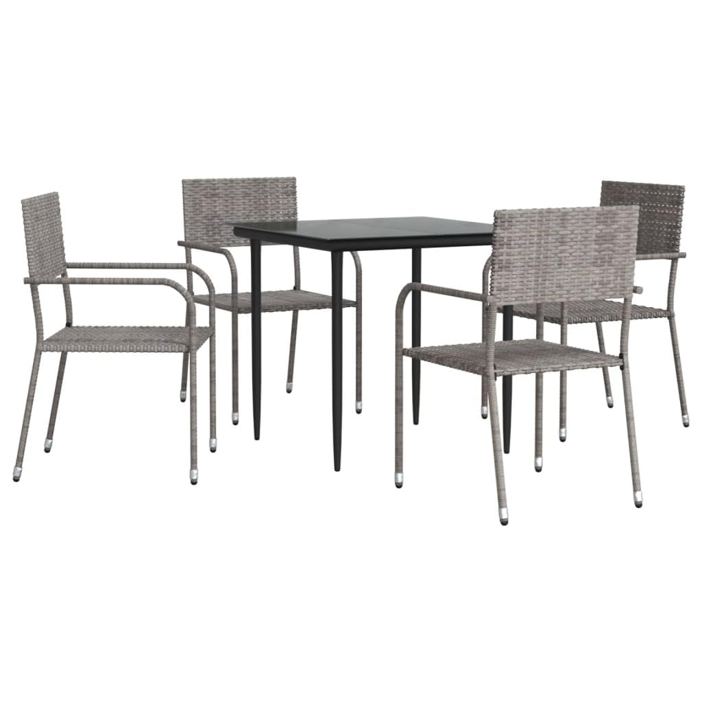 vidaXL - 5 Piece Patio Dining Set - Gray and Black Poly Rattan/Steel - Modern Garden/Deck Furniture