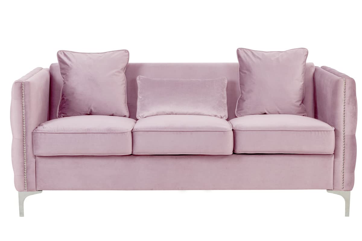 Lilola Home Bayberry Pink Velvet Sofa