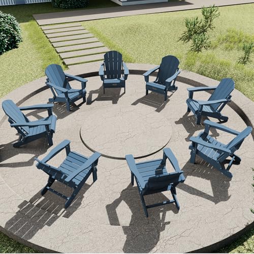 Serwall Folding Adirondack Chair Patio Chair Lawn Chair Outdoor Adirondack Chairs Set Of 8 Weather Resistant For Patio Deck Garden, Backyard Deck, Fire Pit - Blue