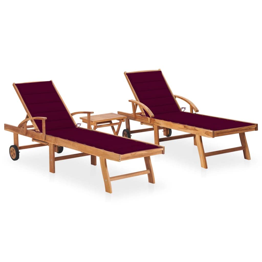 vidaXL Sun Loungers 2 Pcs, Outdoor Chaise Lounge Chair with Wheels, Patio Daybed with Table and Cushion for Beach Yard, Retro St