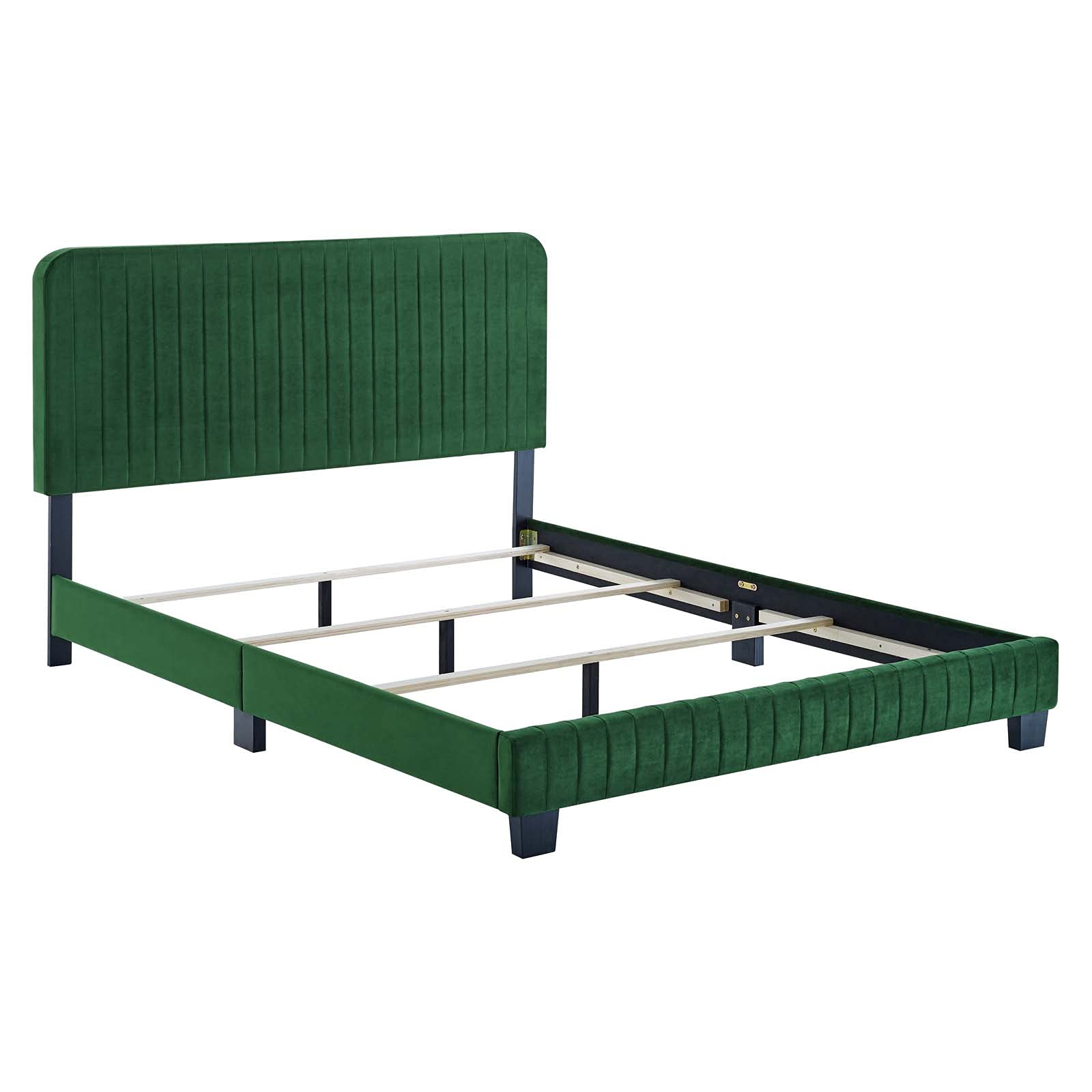 Modway Celine Channel Tufted Performance Velvet Full Bed in Emerald