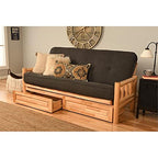Kodiak Furniture Lodge Storage Futon with Linen Fabric Mattress in Natural/Gray