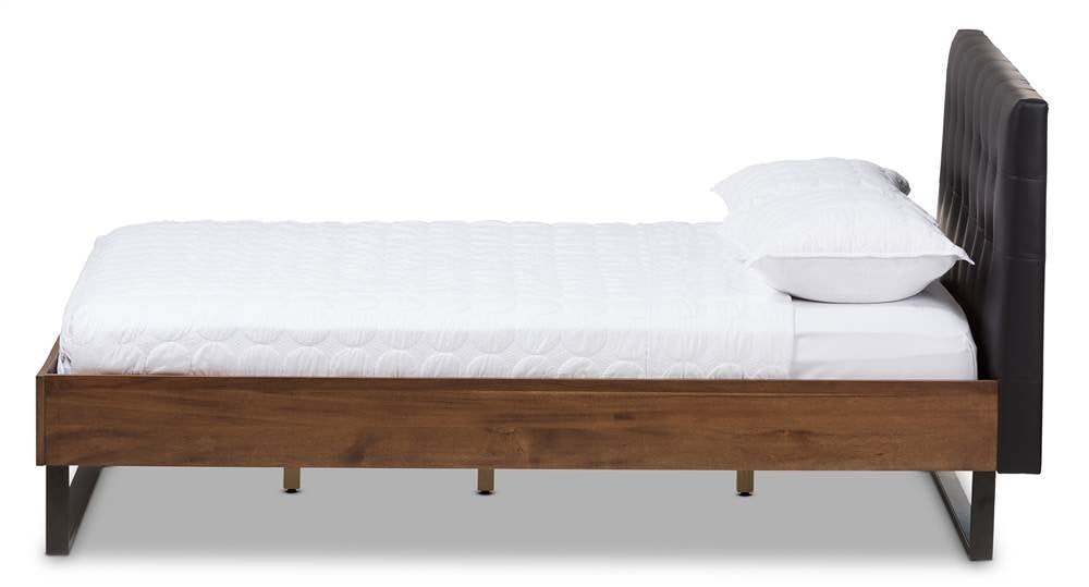 Baxton Studio Mitchell Faux Leather Tufted Queen Platform Bed in Black