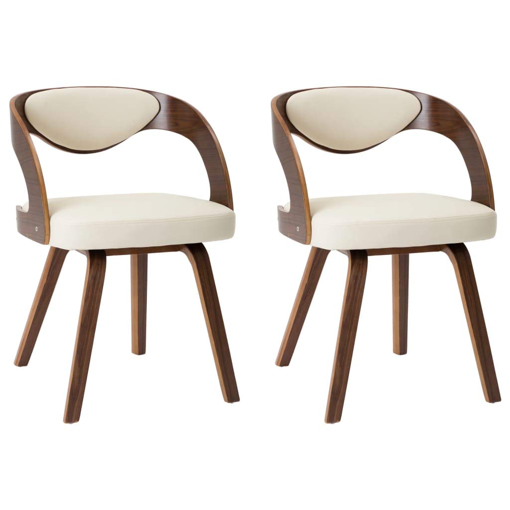 vidaXL Dining Chairs 2 pcs Cream Curved Wood and Leatherette