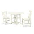 East West Furniture SUNO3-LWH-W 3 Piece Dining Room Furniture Set Contains a Round Kitchen Table with Dropleaf & Shelves and 2 Dining Chairs, 42x42 Inch, Linen White