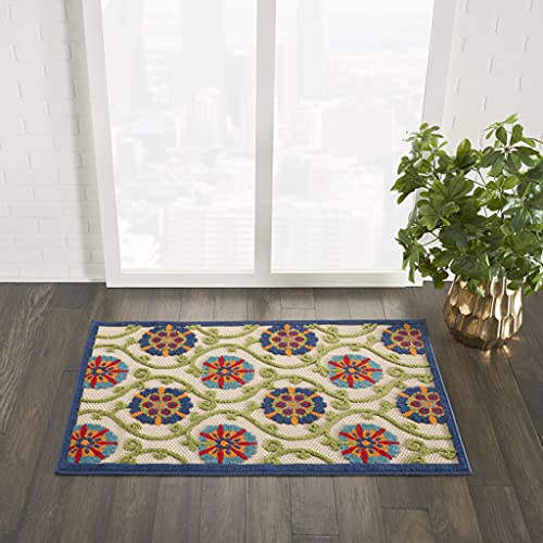 HomeRoots Blue/Multicolor 100% Polypropylene 3’ x 4’ Blue Floral Vines Indoor Outdoor Area Rug