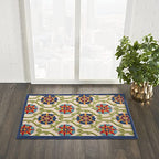 HomeRoots Blue/Multicolor 100% Polypropylene 3’ x 4’ Blue Floral Vines Indoor Outdoor Area Rug