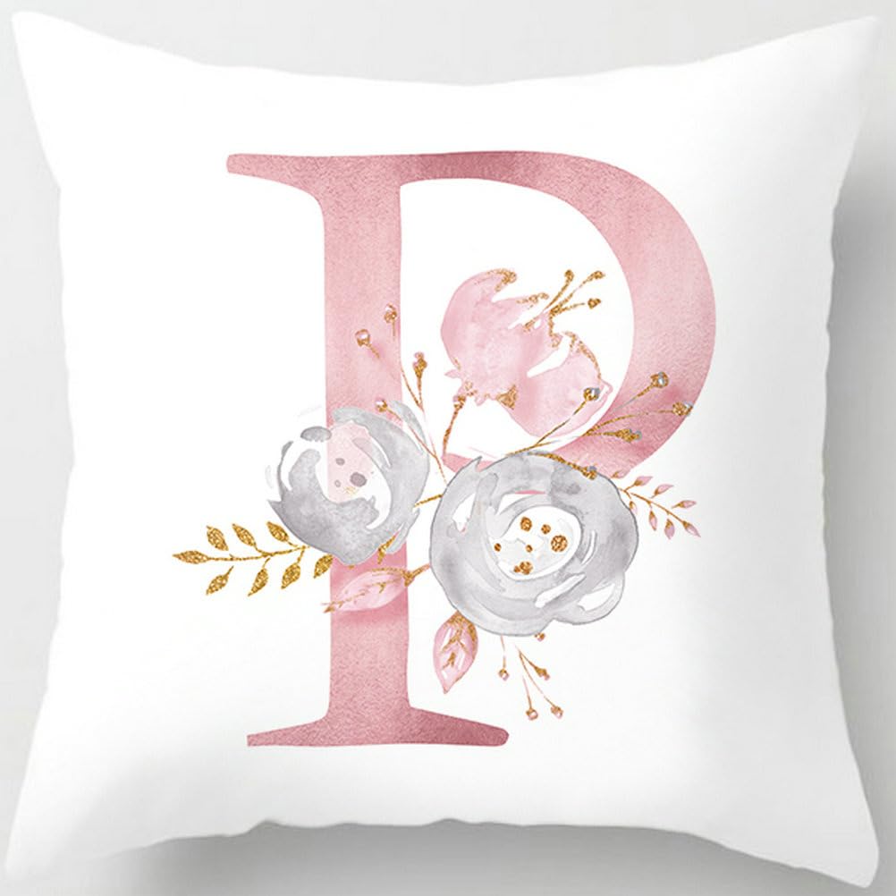 Tillskuch Pink Throw Pillow Covers Cute Alphabet Decorative Cushion Covers Square Letter Throw Pillows Protectors For Sofa Couch