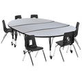 Flash Furniture Mobile 86" Oval Wave Collaborative Laminate Activity Table Set With 14" Student Stack Chairs, Grey/Black