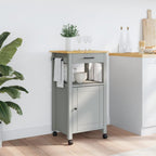 vidaXL Solid Pine Wood Kitchen Trolley - Rolling Cart with Storage Drawer, Door, and Wheels for Kitchen/Living Room Use, Gray/Honey Wax, 18.9x15.7x35.4 in