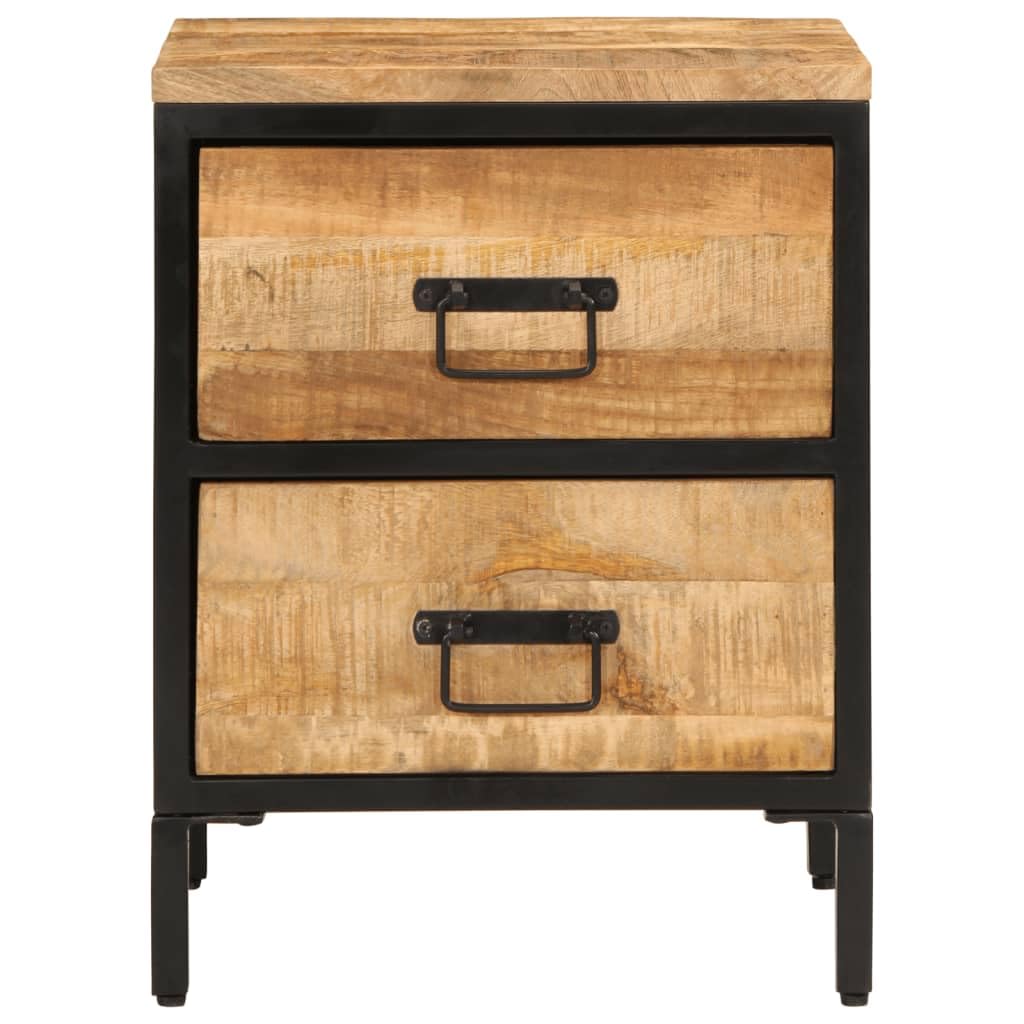 vidaXL Bed Cabinet with 2 Drawers - Solid Rough Mango Wood Nightstand, Brown 15.7"x13.8"x20.9"