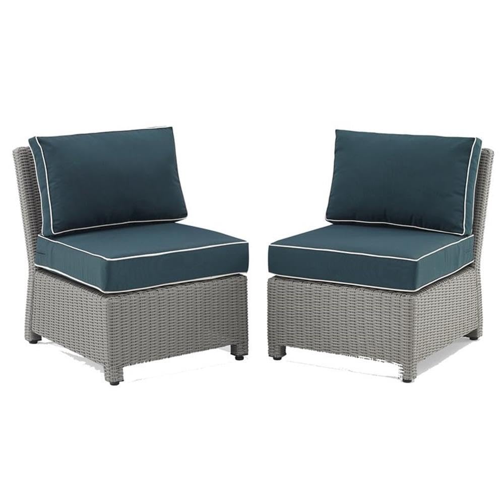 Crosley Bradenton 2Pc Outdoor Wicker Chair Set Navy/Gray - 2 Armless Chairs