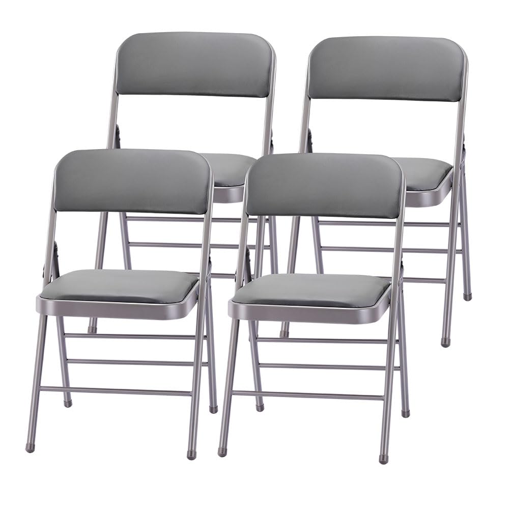 Amazing For Less Pack Of 4 (Fabric/Vinyl) Steel Frame Metal Foam Padded Folding Chairs (Black, Gray, White)