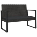 vidaXL Modern Patio Bench with Black Cushions | 41.7" Wide | Durable PE Rattan Outdoor Furniture | Powder-Coated Steel Frame | Comfortable Foam Cushions Included
