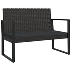 vidaXL Modern Patio Bench with Black Cushions | 41.7" Wide | Durable PE Rattan Outdoor Furniture | Powder-Coated Steel Frame | Comfortable Foam Cushions Included