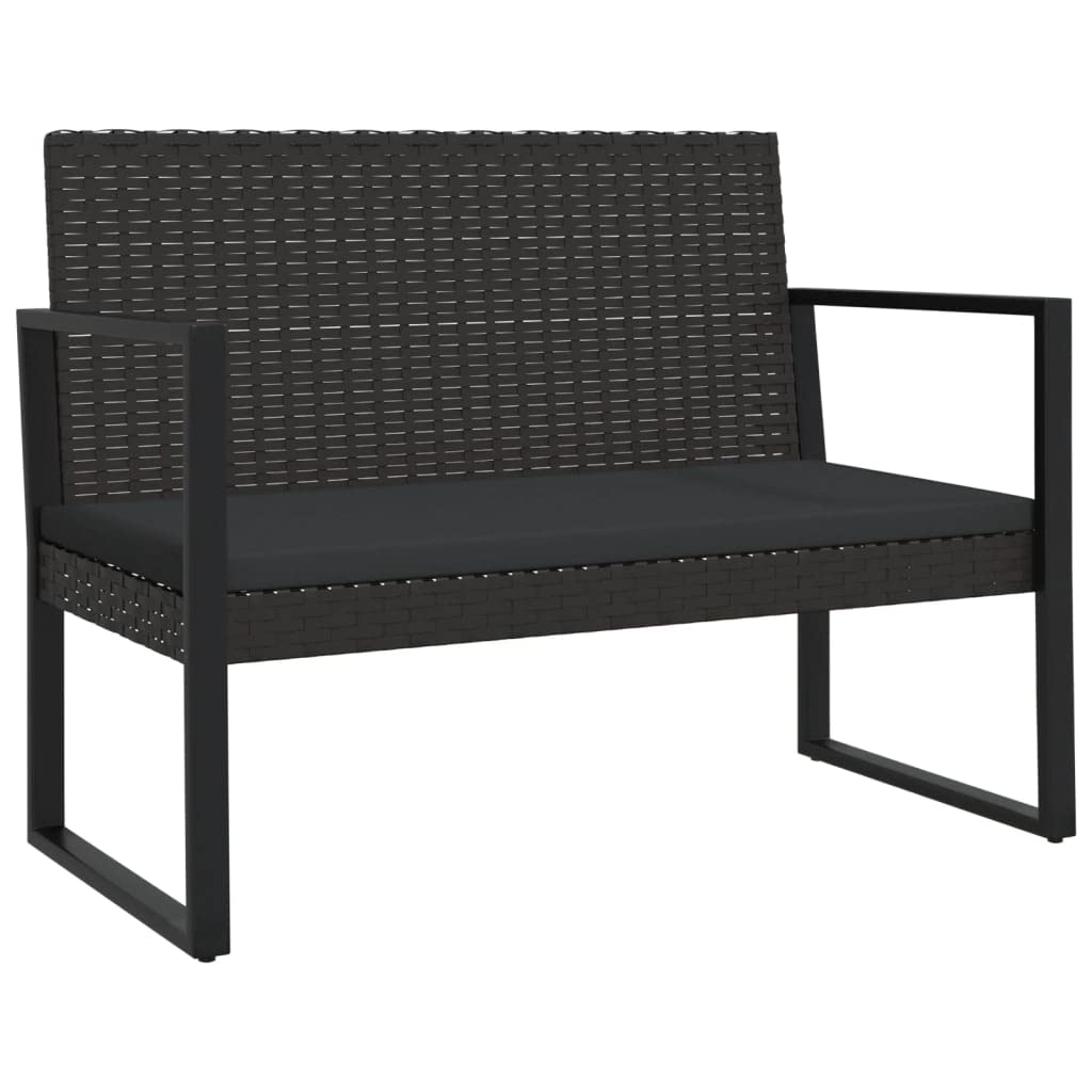 vidaXL Modern Patio Bench with Black Cushions | 41.7" Wide | Durable PE Rattan Outdoor Furniture | Powder-Coated Steel Frame | Comfortable Foam Cushions Included
