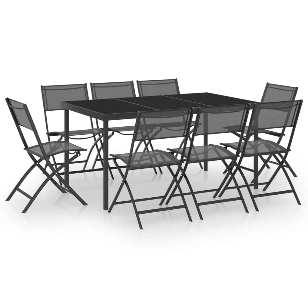 vidaXL Patio Dining Set 9 Piece Outdoor Garden Terrace Yard Patio Table and Chair Seating Seat Sitting Chair Dining Set Furniture Steel