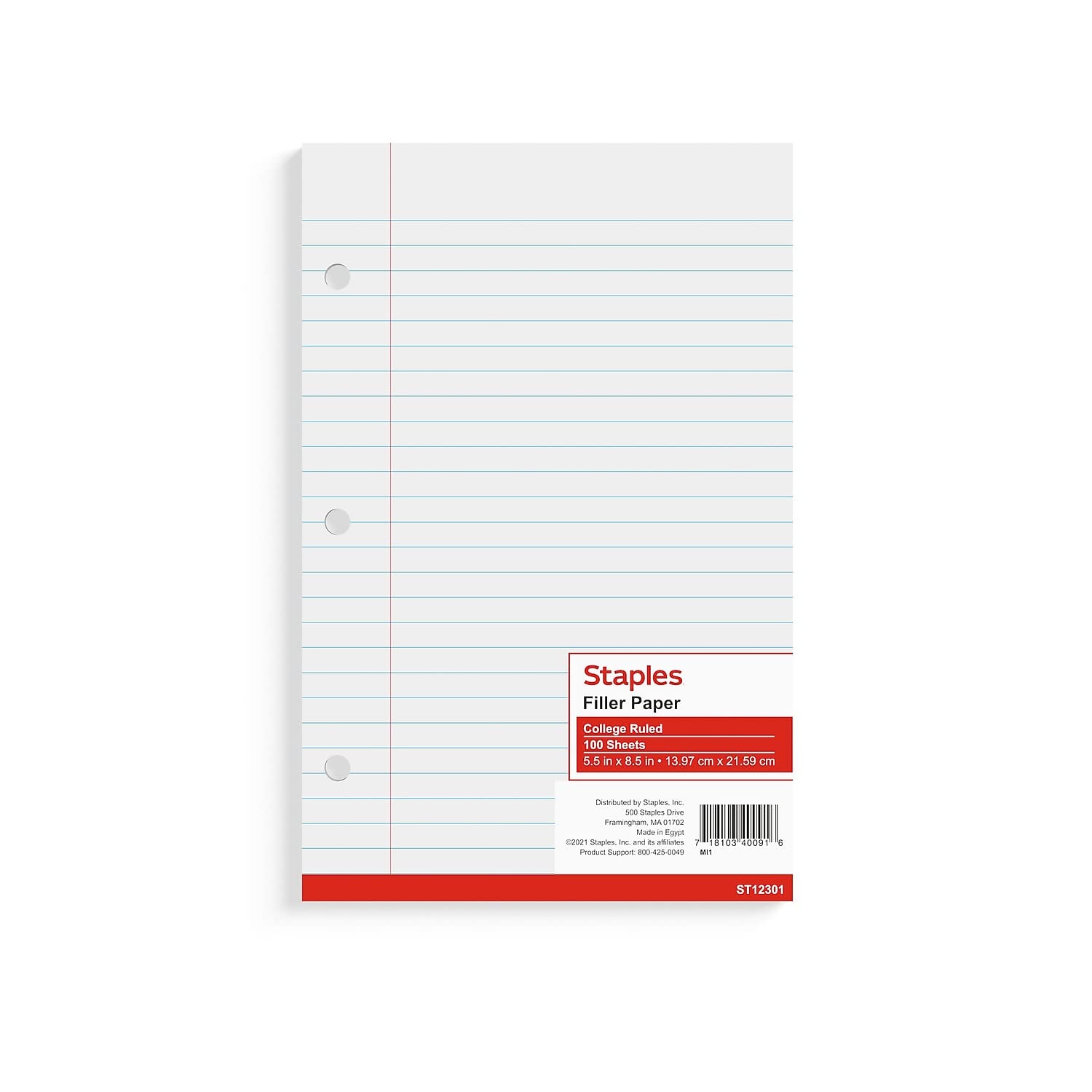 Staples 200055 College Ruled Filler Paper 5 1/2-Inch X 8 1/2-Inch 100/Pack (12301M)