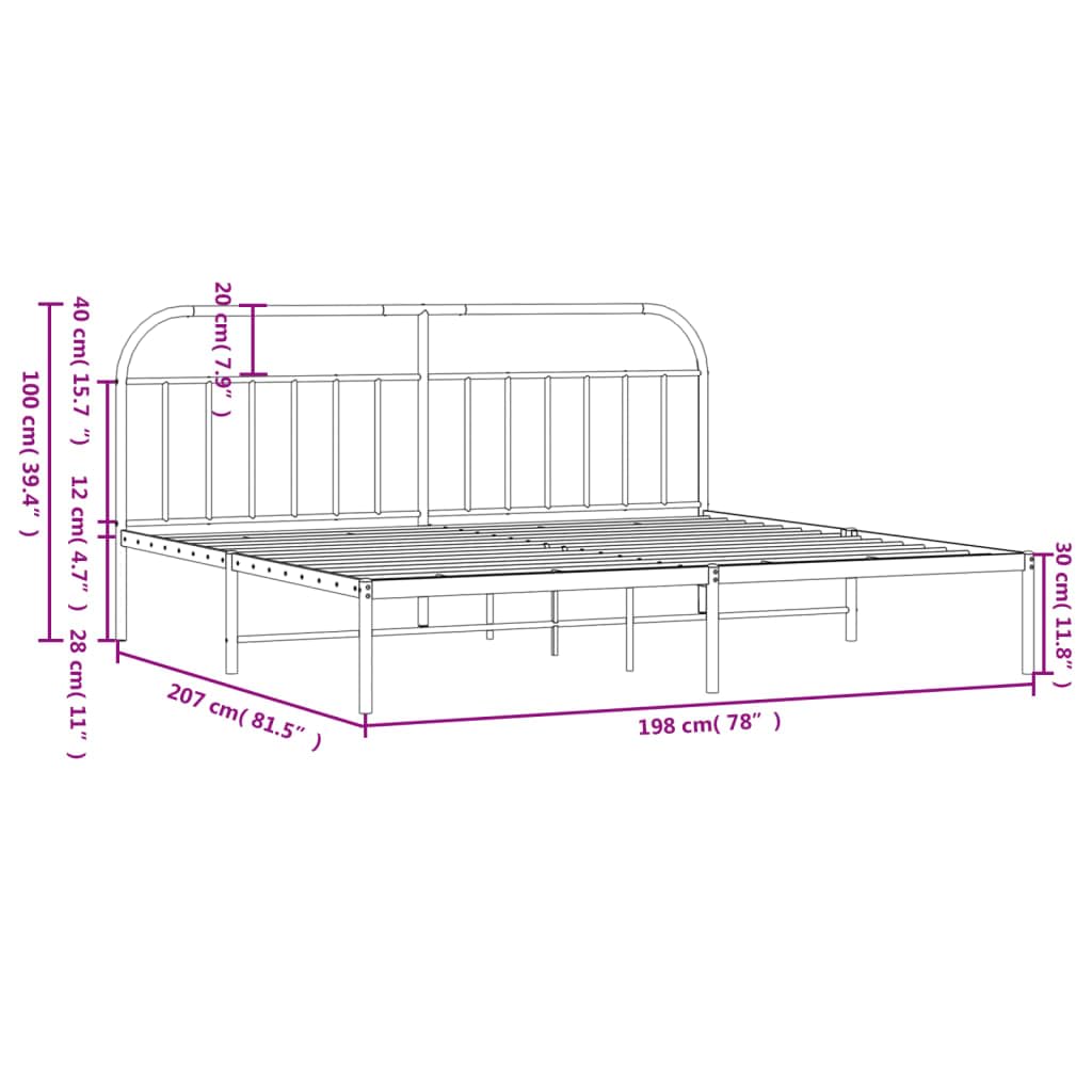 vidaXL 12 Inch White King Size Bed Frame with Headboard, Sturdy Metal Platform Bed Frame & Slats, Extra Under Bed Storage, No Box Spring Needed, Without Mattress