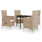 vidaXL 3-Piece Patio Dining Set with Cushions - Outdoor Garden Furniture Set - Powder-Coated Steel, PE Rattan - Glass Tabletop - Reclining Chairs - Beige and Black