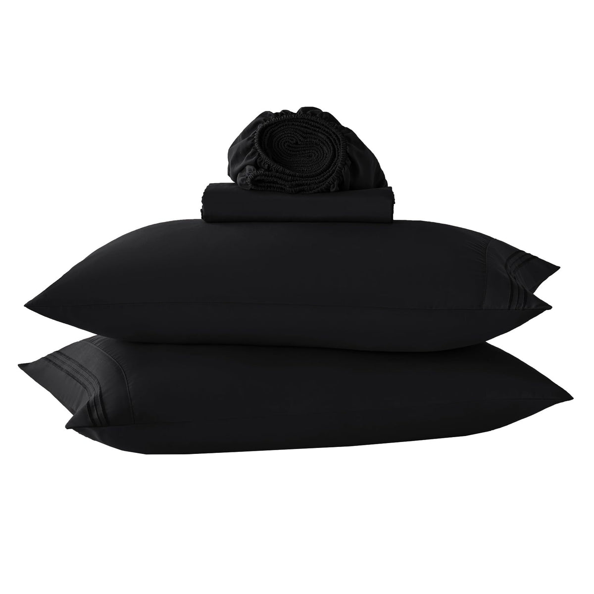 Black Full Size Bed Sheet Sets-Deep Pocket Fitted Sheet & Pillowcase Sets-4 Piece Soft Cooling Microfiber Bedsheets For Double B