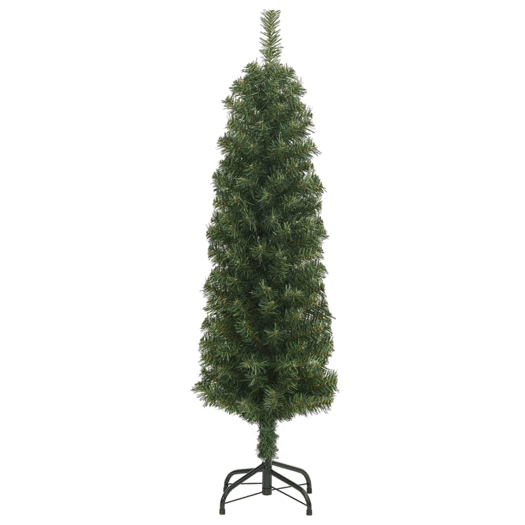 vidaXL Slim Artificial Christmas Tree with Steel Stand, 5ft Lifelike Green PVC, Full-Bodied Indoor/Outdoor Holiday Decor, Easy Assembly, Without Ornaments/Lights