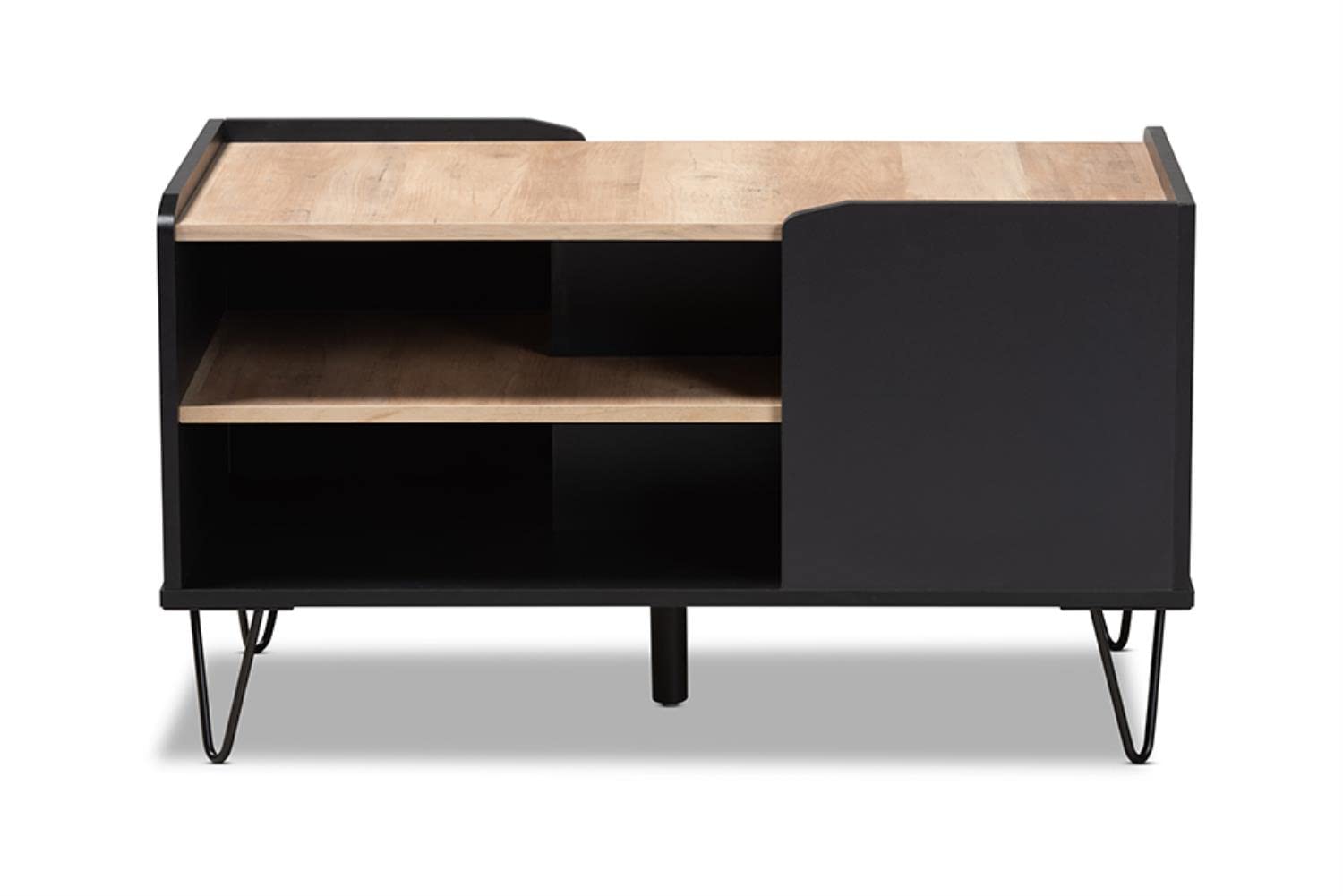 Baxton Studio Lilith Modern and Contemporary Two-Tone Black and Oak Brown Finished Wood and Metal 3-Tier Coffee Table