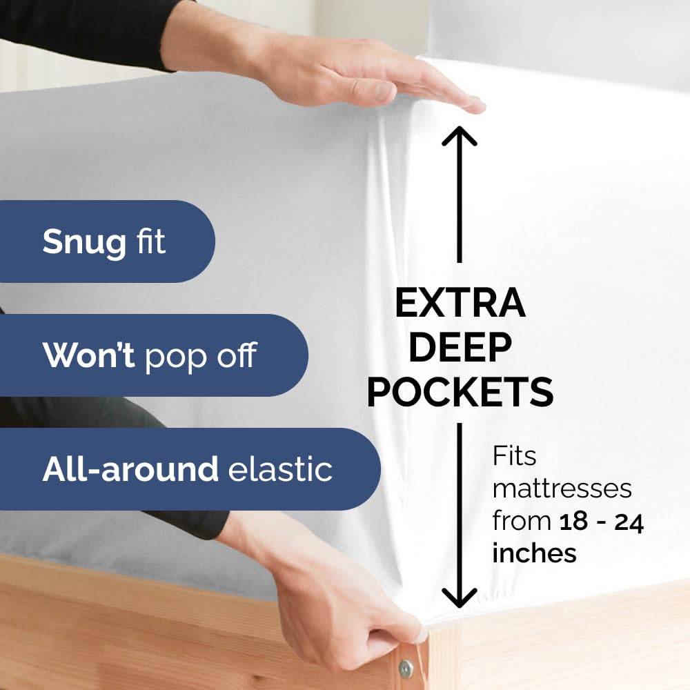 Extra Deep Pocket Split King Sheets - 5 Piece Breathable & Cooling Bed Sheets - Hotel Luxury Bed Sheet Set - Soft, Wrinkle Free & Comfy - Easily Fits Extra Deep Mattresses - Deep Pocket White Sheets