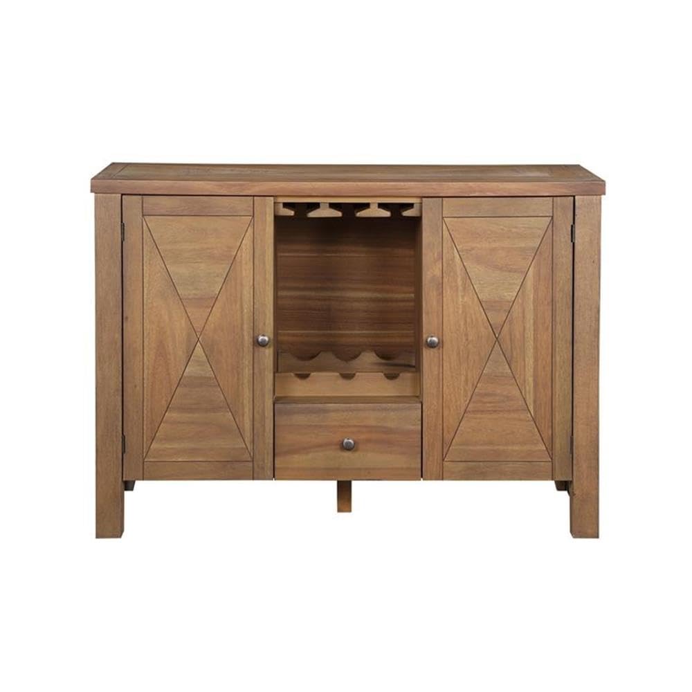Acme Pascaline 1-Drawer Wooden Server with 2 Doors in Gray Fabric and Oak