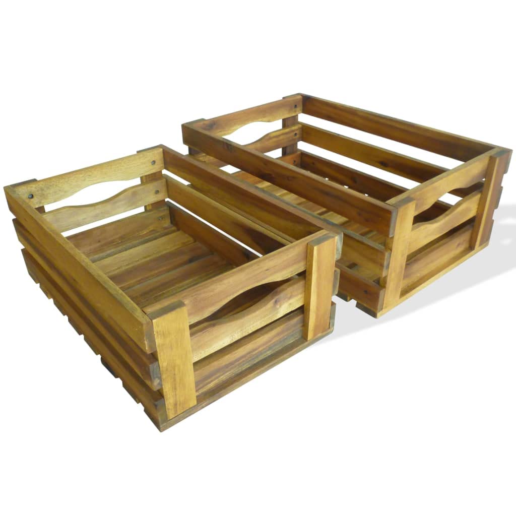 vidaXL Solid Acacia Wood Apple Crate Set 2 Pieces Versatile Sturdy Storage Transport Display Box