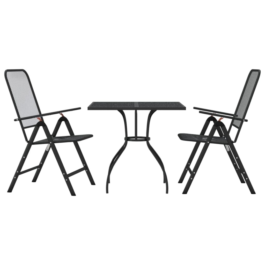 vidaXL Garden Dining Set 3 Piece, Table and Chairs for Patio Terrace, Outdoor Dining Set for 2, Armchair, Industrial Style, Anthracite Metal Mesh