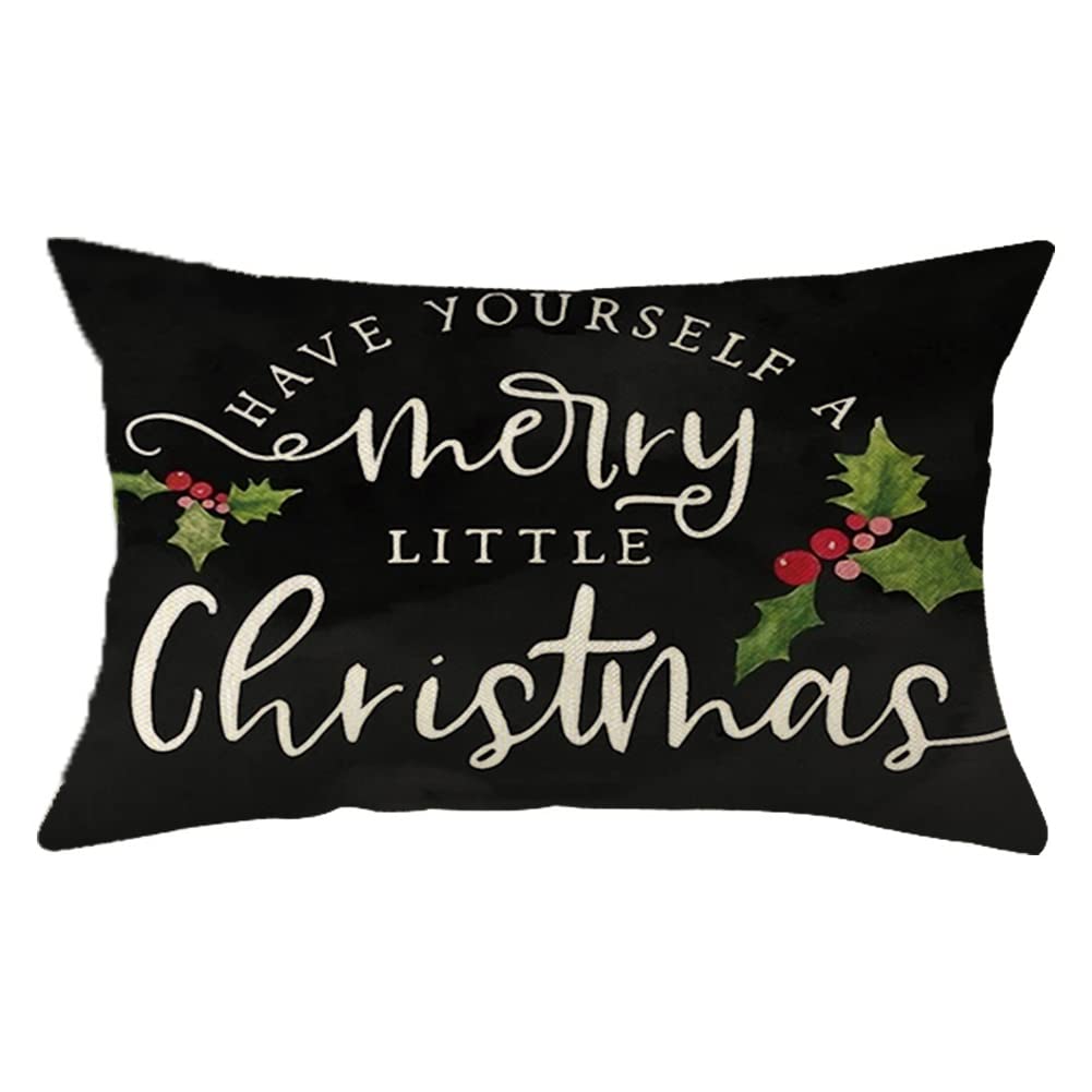Ogiselestyle Have Yourself A Merry Little Christmas Throw Pillow Cover, 12 X 20 Inch Winter Christmas Holiday Farmhouse Cushion