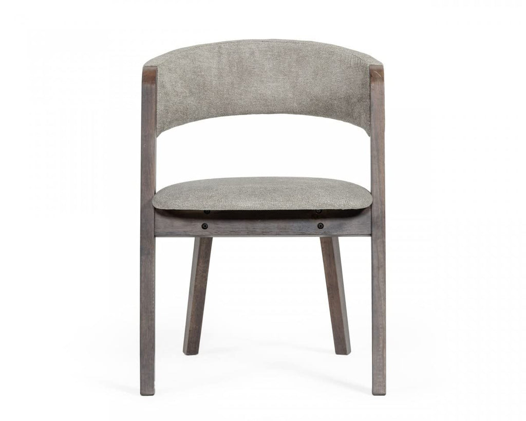 HomeRoots Grey Fabric, Solid Wood, Veneer Set of Two Gray Wenge Dining Chairs