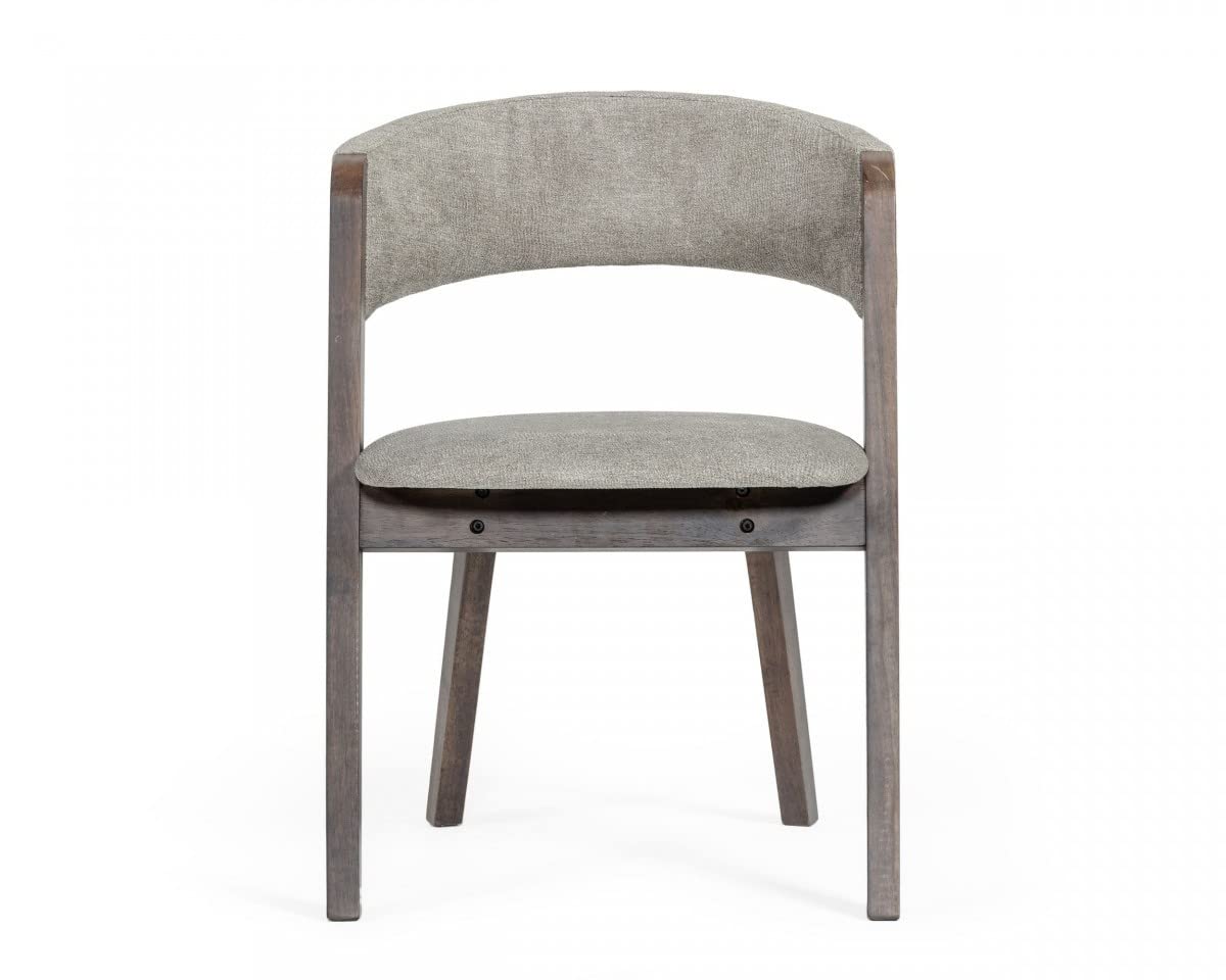 HomeRoots Grey Fabric, Solid Wood, Veneer Set of Two Gray Wenge Dining Chairs