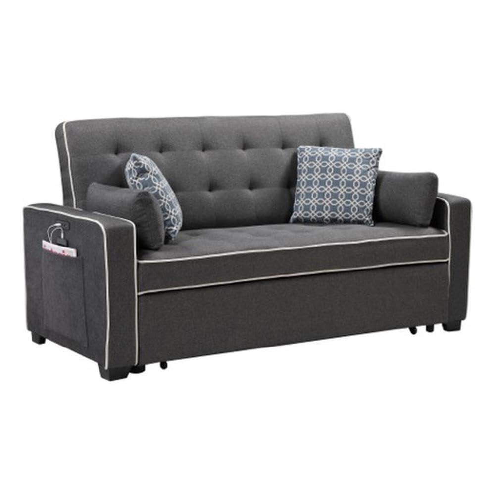 Lilola Home Austin Modern Gray Fabric 70&quot; W Sleeper Sofa with 2 USB Charging Ports and 4 Accent Pillows