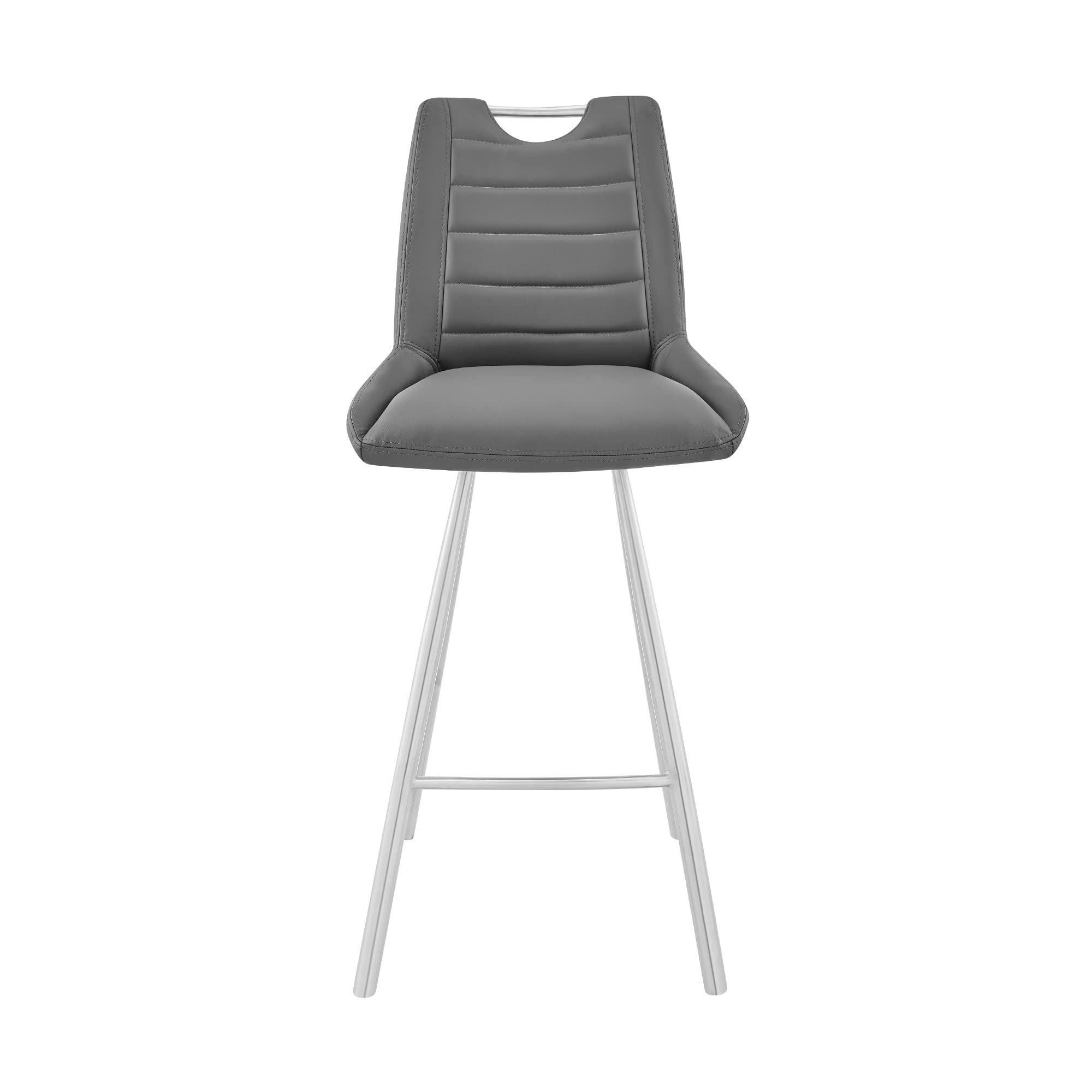 HomeRoots Gray PU+Metal 30' Grey Faux Leather and Brushed Stainless Steel Bar Stool