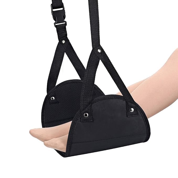 Mokvee Airplane Travel Footrest Hammock  Adjustable Portable Foot Hammock For Flight, Office & Long Trips, Black